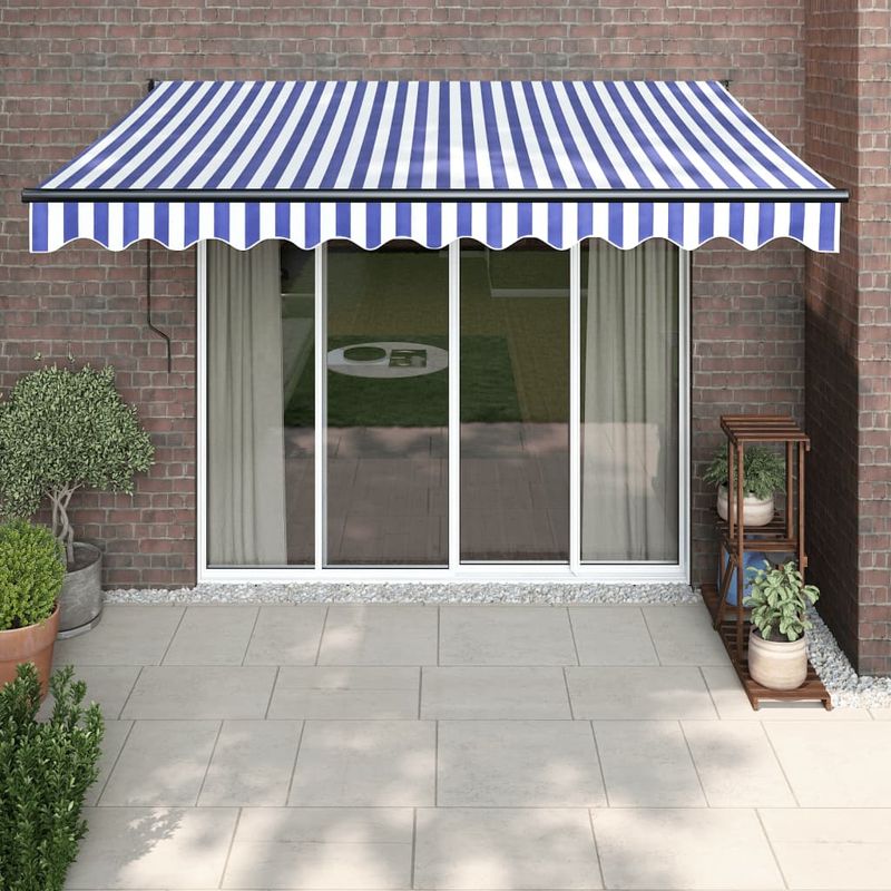 Casa si Gradina - Gradina si terasa - Umbrele si pavilioane - Umbrele - Copertina retractabila albastru/alb, 3,5x2,5 m, textil/aluminiu - Infinity.ro