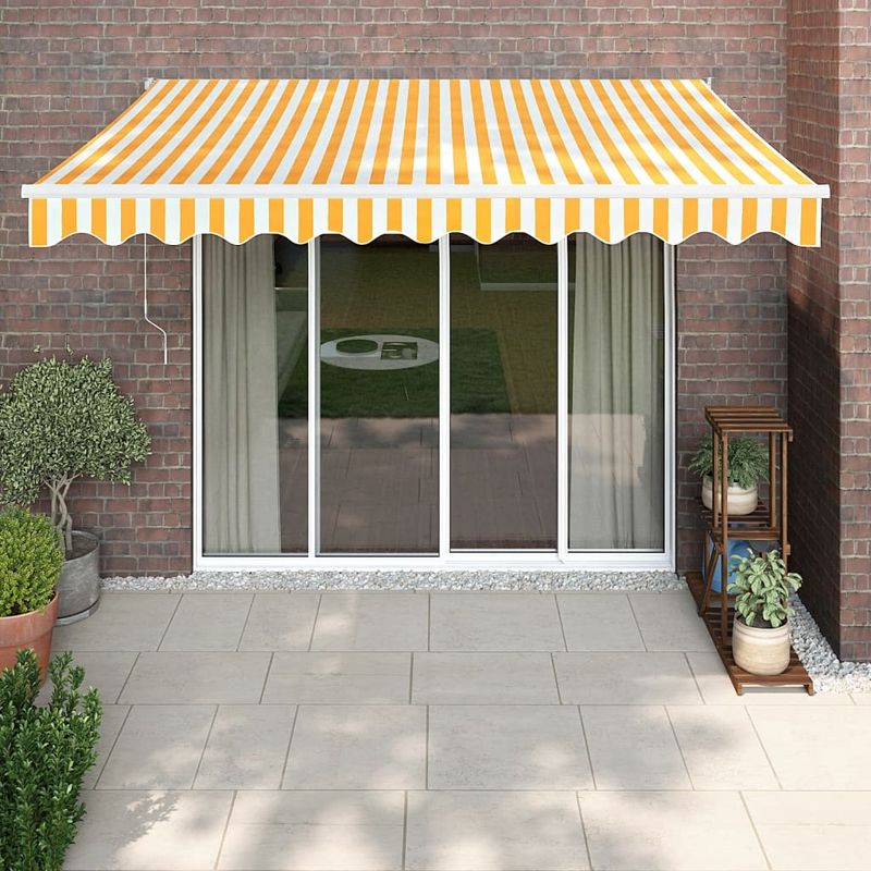 Casa si Gradina - Gradina si terasa - Umbrele si pavilioane - Umbrele - Copertina retractabila, galben/alb, 3,5x2,5 m, textil/aluminiu - Infinity.ro