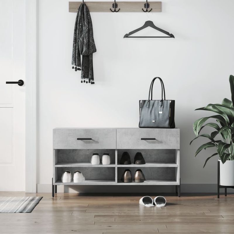 Casa si Gradina - Mobilier - Organizare si depozitare - Organizator incaltaminte - Bancheta pantofar, gri beton, 102x35x55 cm, lemn prelucrat - Infinity.ro
