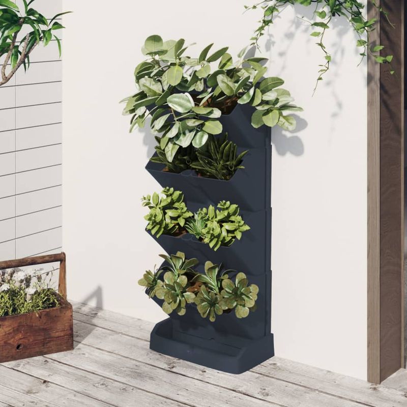 Casa si Gradina - Gradinarit si plante - Plante si ghivece - Ghivece si suporturi - Set plante de gradina vertical, 4 buc., antracit, polipropilena - Infinity.ro
