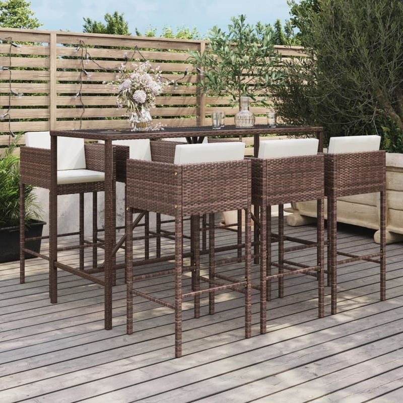 Casa si Gradina - Gradina si terasa - Mobilier exterior - Seturi mobila gradina - Set de bar pentru gradina cu perne, 7 piese, maro, poliratan - Infinity.ro