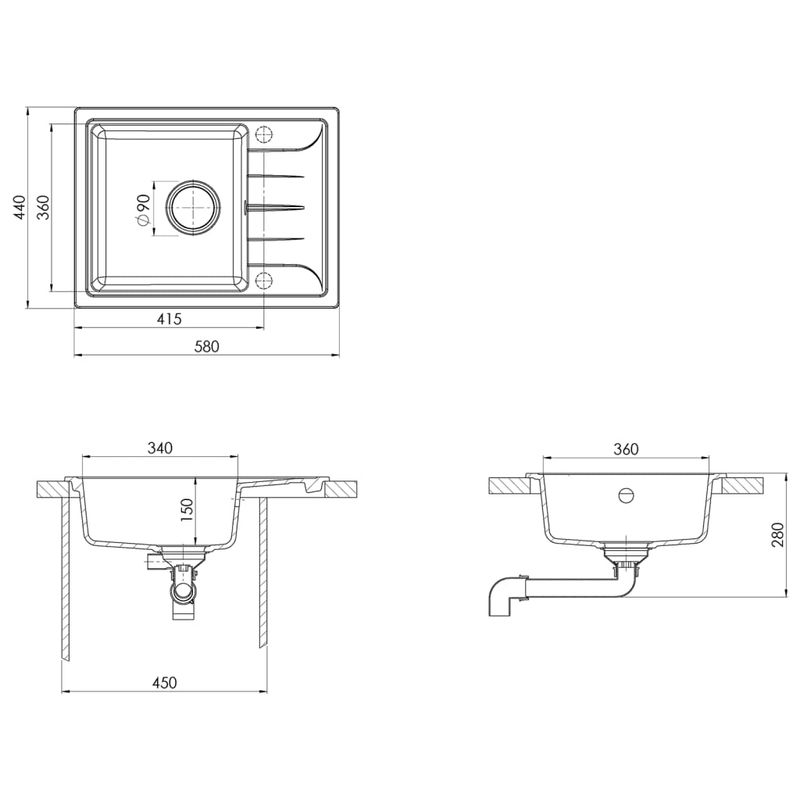 Casa si Gradina - Sanitare - Chiuveta bucatarie si accesorii - Chiuvete bucatarie - Chiuveta de bucatarie cu orificiu de preaplin, gri, oval, granit - Infinity.ro