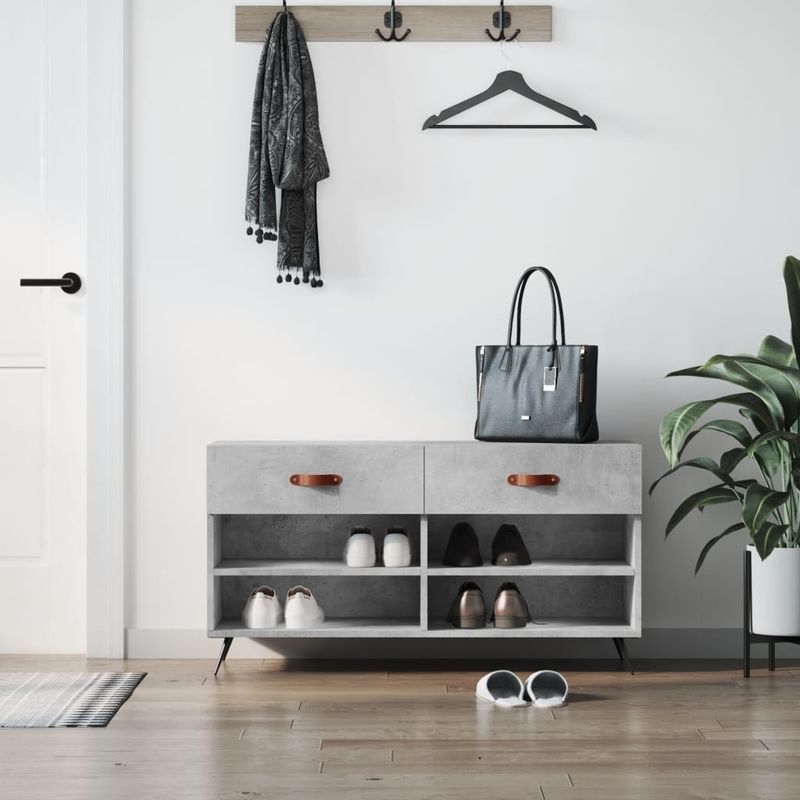 Casa si Gradina - Mobilier - Organizare si depozitare - Organizator incaltaminte - Bancheta pantofar, gri beton, 102x35x55 cm, lemn prelucrat - Infinity.ro