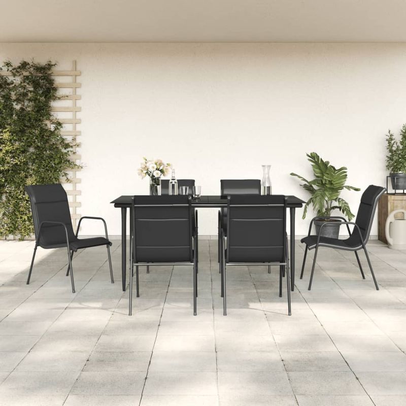 Casa si Gradina - Gradina si terasa - Mobilier exterior - Seturi mobila gradina - Set mobilier de gradina, 7 piese, negru, otel si textilena - Infinity.ro