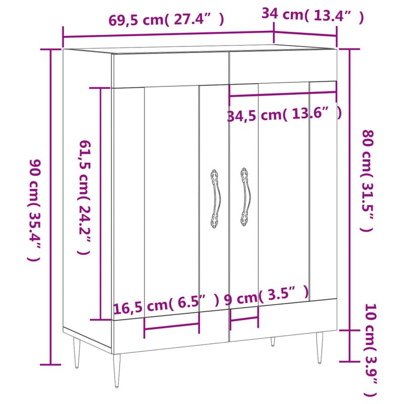 Casa si Gradina - Mobilier - Comode si corpuri - Comode - Servanta, gri sonoma, 69,5x34x90 cm, lemn compozit - Infinity.ro