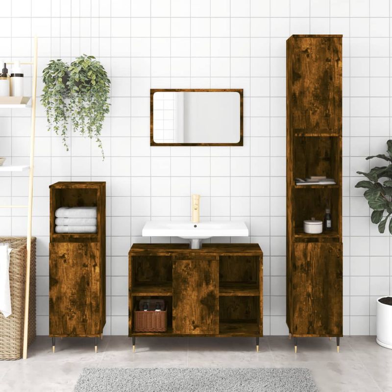 Casa si Gradina - Mobilier - Mobilier baie - Comode baie - Comoda pentru baie, stejar fumuriu, 80x33x60 cm, lemn compozit - Infinity.ro