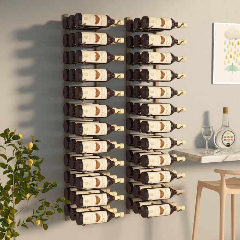 Casa si Gradina - Bucatarie si vesela - Accesorii bar - Suporturi bauturi - Suport sticle de vin de perete, 36 sticle, 2 buc., auriu, fier - Infinity.ro