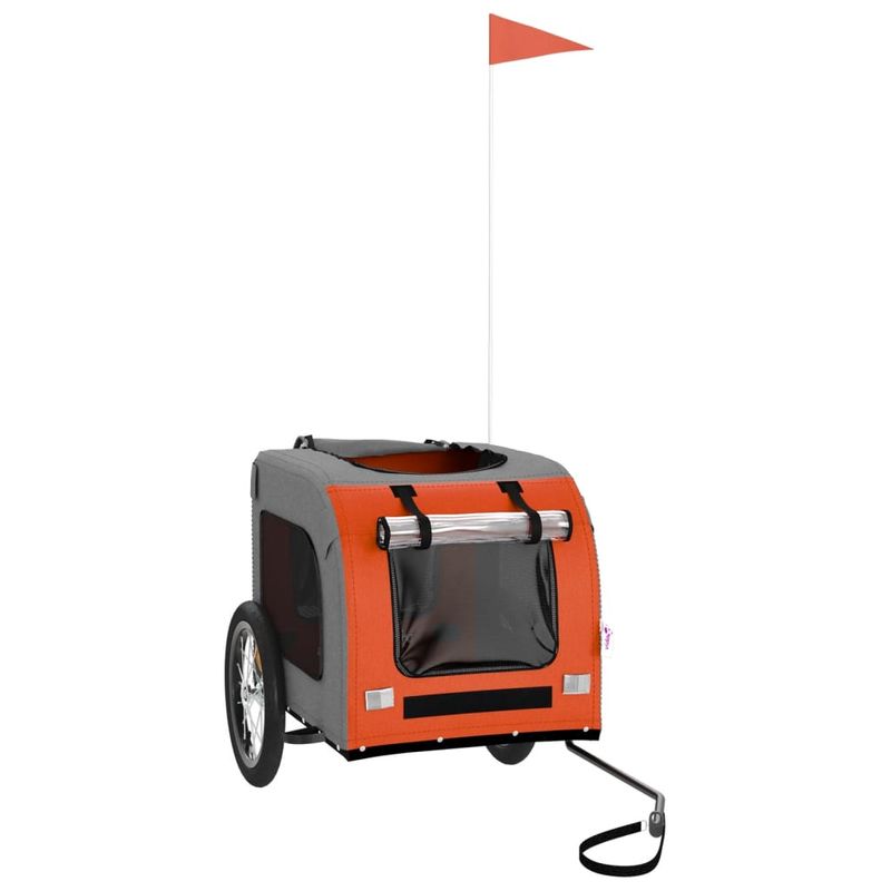Petshop - Accesorii petshop - Culcusuri si custi - Genti si articole transport - Remorca de bicicleta animale portocaliu/gri, textil oxford/fier, mărime 125x64x66 cm - Infinity.ro