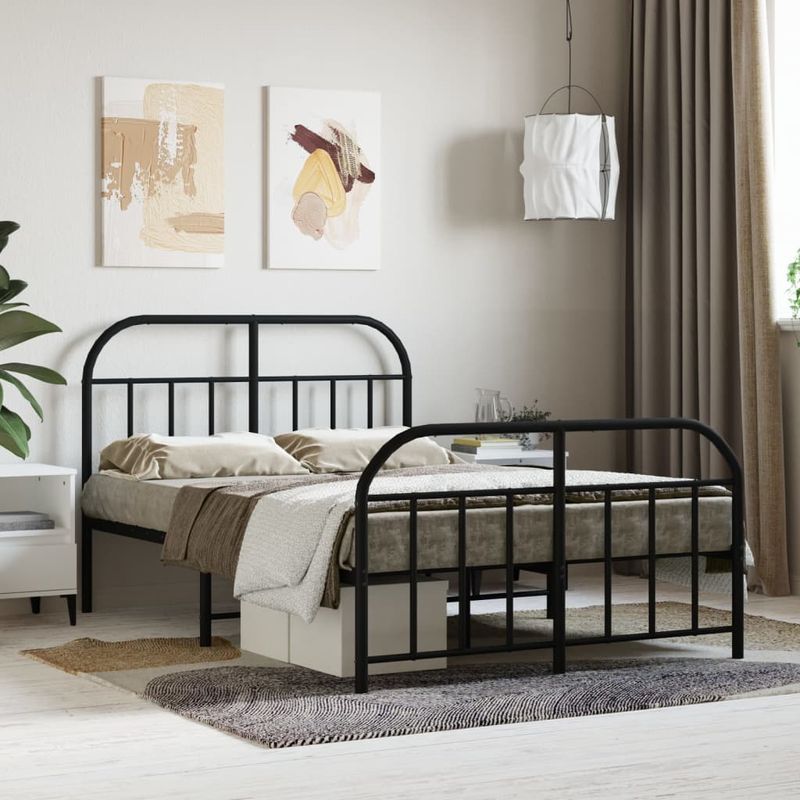 Casa si Gradina - Mobilier - Paturi si accesorii - Paturi - Cadru pat metalic cu tablie de cap/picioare, negru, 120x190 cm - Infinity.ro