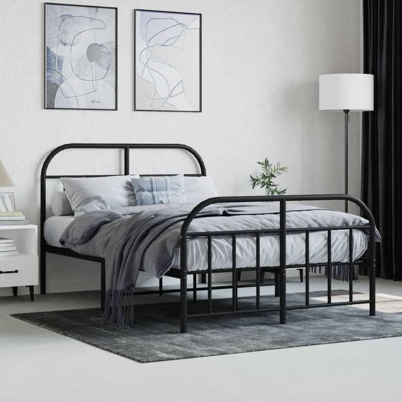 Casa si Gradina - Mobilier - Paturi si accesorii - Paturi - Cadru pat metalic cu tablie de cap/picioare, negru, 120x190 cm - Infinity.ro