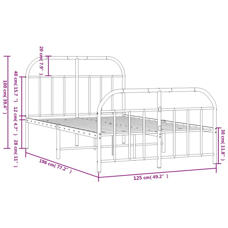 Casa si Gradina - Mobilier - Paturi si accesorii - Paturi - Cadru pat metalic cu tablie de cap/picioare, negru, 120x190 cm - Infinity.ro