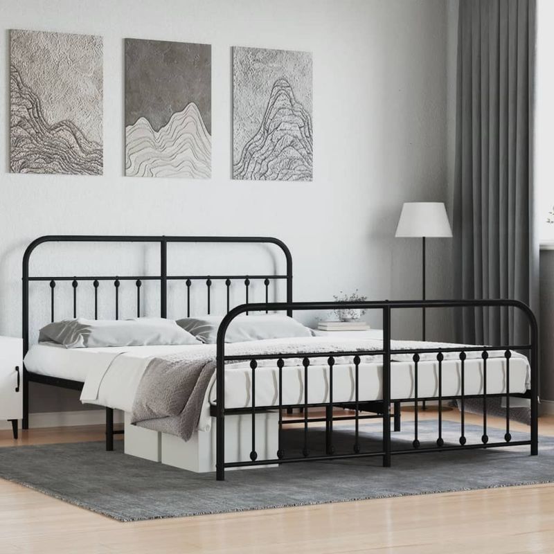 Casa si Gradina - Mobilier - Paturi si accesorii - Paturi - Cadru pat metalic cu tablie de cap/picioare, negru, 180x200 cm - Infinity.ro