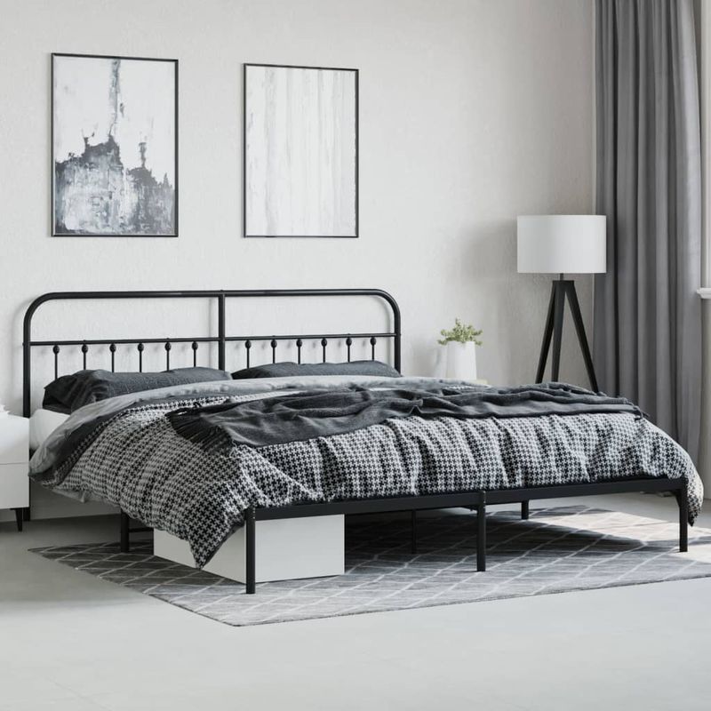 Casa si Gradina - Mobilier - Paturi si accesorii - Paturi - Cadru pat metalic cu tablie de cap/picioare, negru, 180x200 cm - Infinity.ro