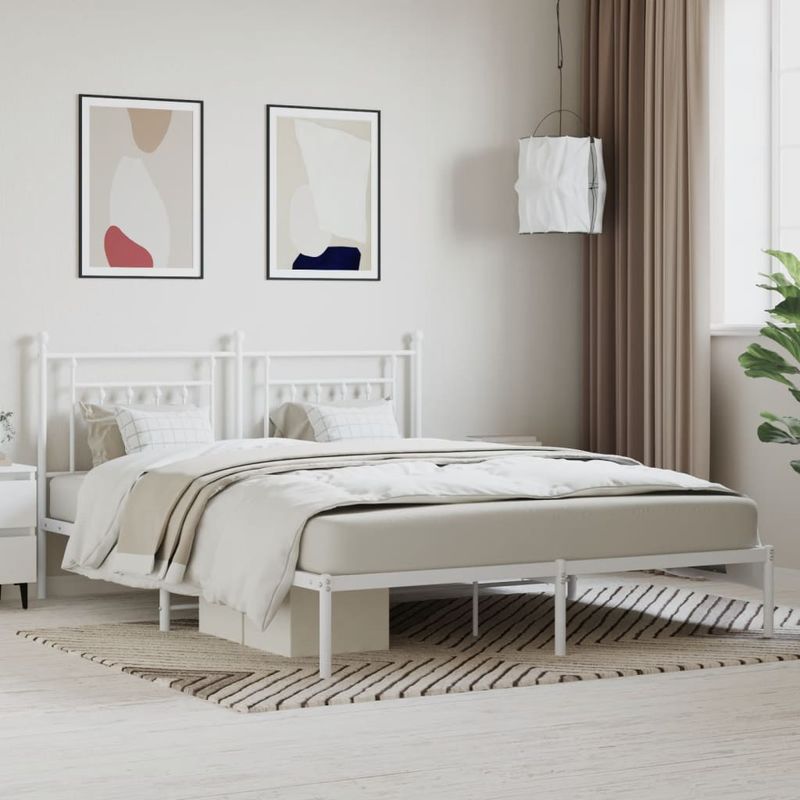 Casa si Gradina - Mobilier - Paturi si accesorii - Paturi - Cadru de pat metalic cu tablie, alb, 160x200 cm - Infinity.ro