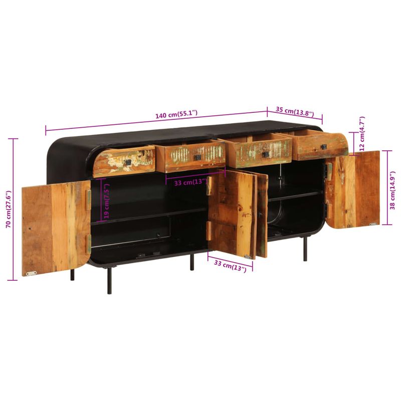 Casa si Gradina - Mobilier - Comode si corpuri - Comode - Servanta, 140x35x70 cm, lemn masiv reciclat si metal - Infinity.ro