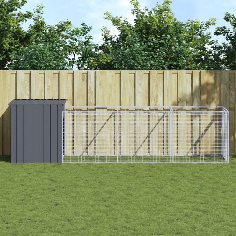 Petshop - Accesorii petshop - Culcusuri si custi - Tarcuri si colivii - Cusca caine cu tarc antracit 110x405x110 cm otel galvanizat - Infinity.ro