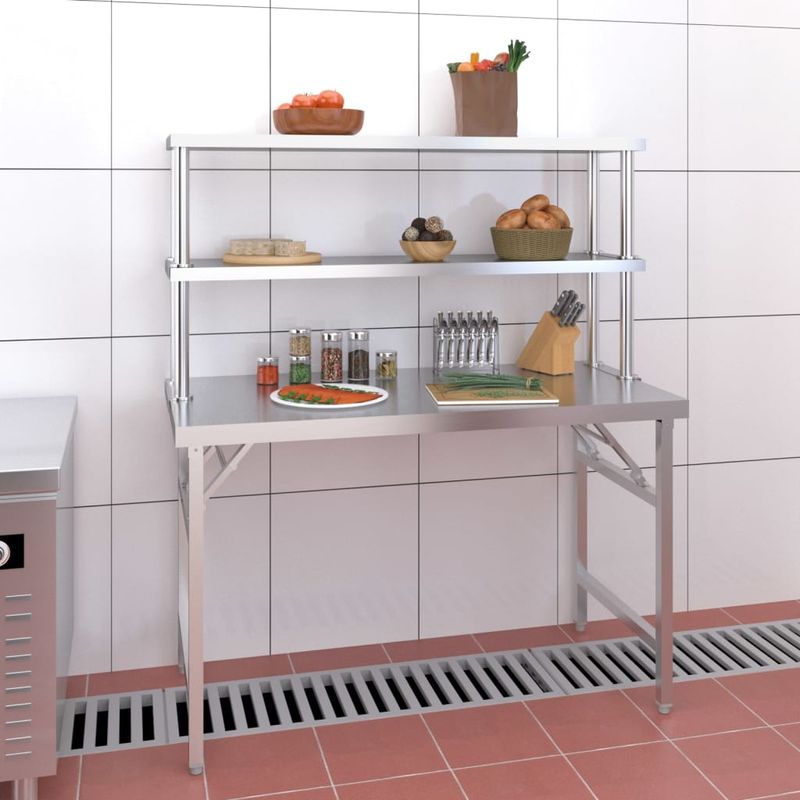 Casa si Gradina - Mobilier - Comode si corpuri - Corpuri bucatarie - Masa bucatarie cu raft superior, 120x60x145 cm, otel inoxidabil - Infinity.ro