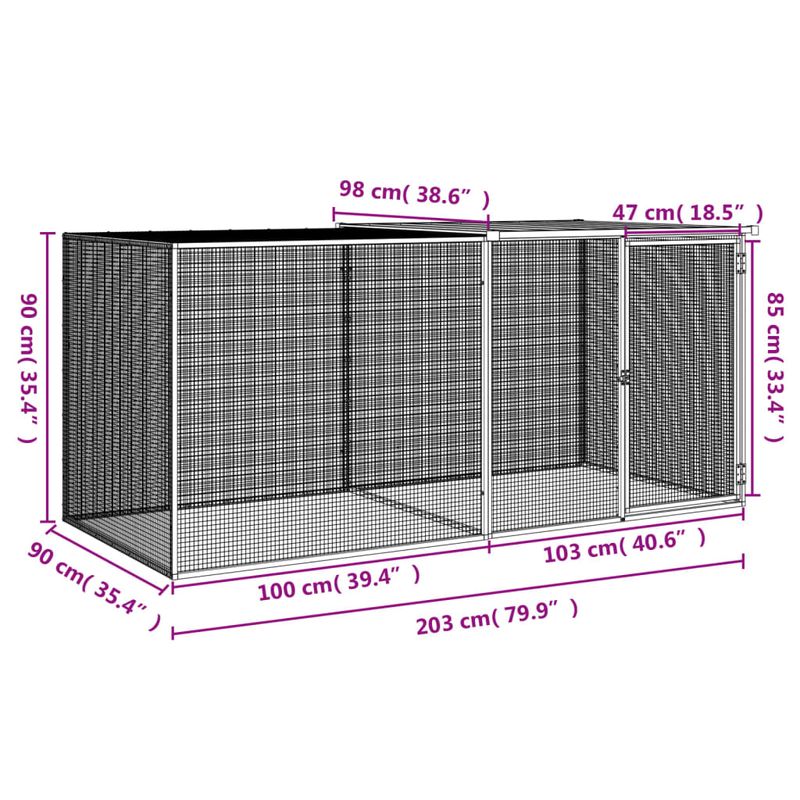 Petshop - Accesorii petshop - Culcusuri si custi - Custi interior si exterior - Cotet pui cu acoperis, antracit, 203x98x90 cm, otel galvanizat - Infinity.ro