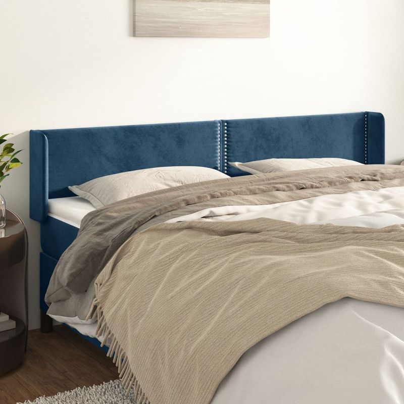 Casa si Gradina - Mobilier - Paturi si accesorii - Accesorii paturi - Tablie pat cu aripioare albastru inchis 183x16x78/88 cm catifea - Infinity.ro