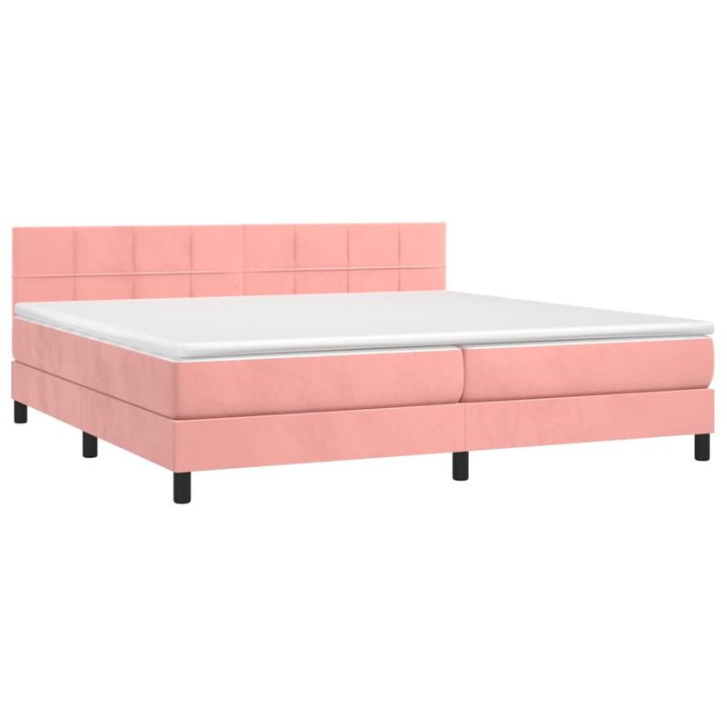 Casa si Gradina - Mobilier - Paturi si accesorii - Paturi - Pat box spring cu saltea, roz, 200x200 cm, catifea - Infinity.ro