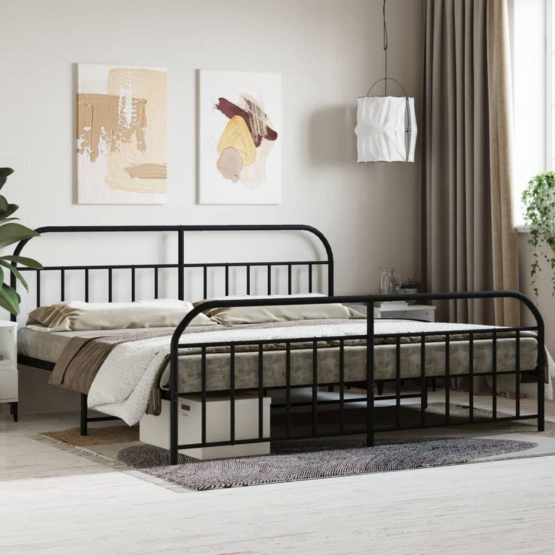Casa si Gradina - Mobilier - Paturi si accesorii - Paturi - Cadru pat metalic cu tablii de cap/picioare, negru, 193x203 cm - Infinity.ro