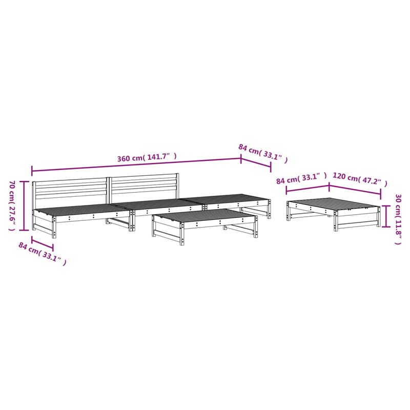 Casa si Gradina - Gradina si terasa - Mobilier exterior - Seturi mobila gradina - Set mobilier relaxare pentru gradina 5 piese lemn de pin tratat - Infinity.ro