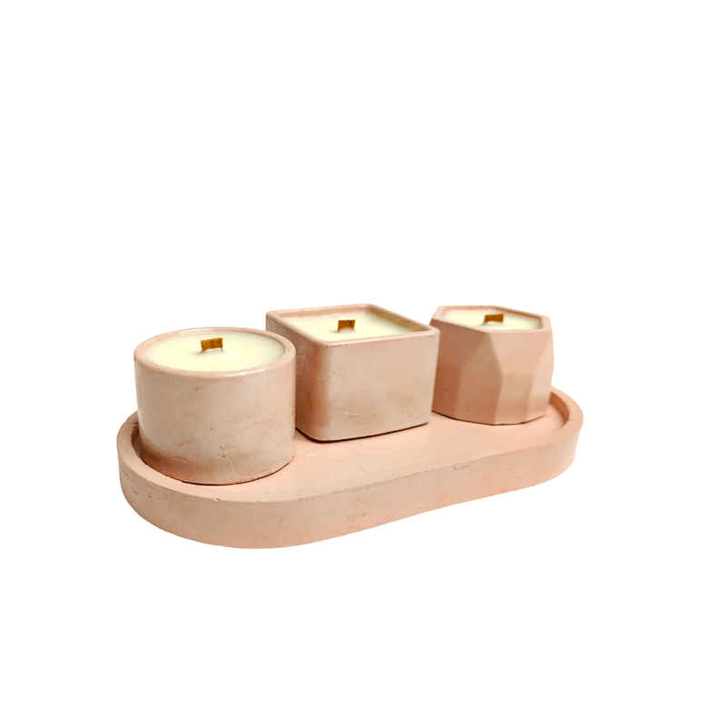 Casa si Gradina - Decoratiuni - Aromaterapie si lumanari - Lumanari si candele - Set 3 lumanari aromate cu farfurie decorativa, Healing Wood Rose - Infinity.ro