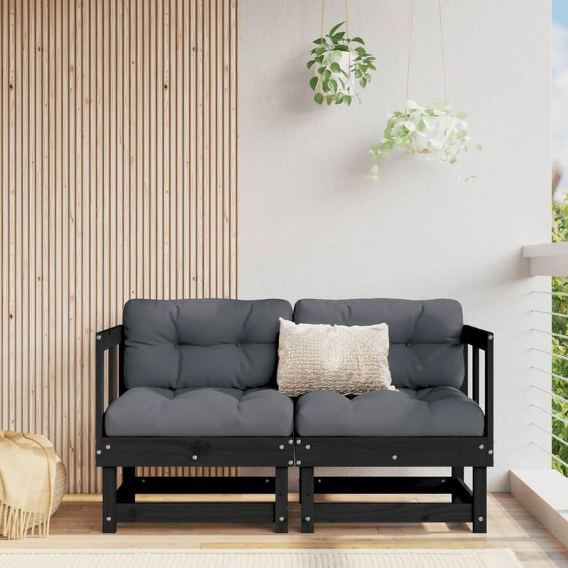 Casa si Gradina - Gradina si terasa - Mobilier exterior - Canapele si fotolii gradina - Canapele coltar cu perne, 2 buc., negru, lemn masiv de pin - Infinity.ro