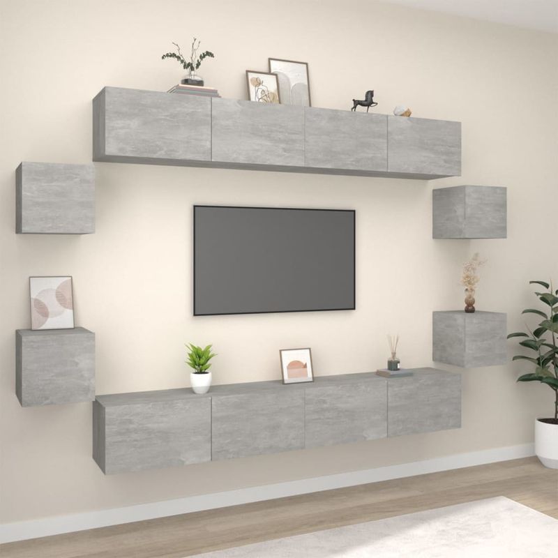 Casa si Gradina - Mobilier - Seturi de mobilier - Seturi living - Set dulap TV, 8 piese, gri beton, lemn prelucrat - Infinity.ro