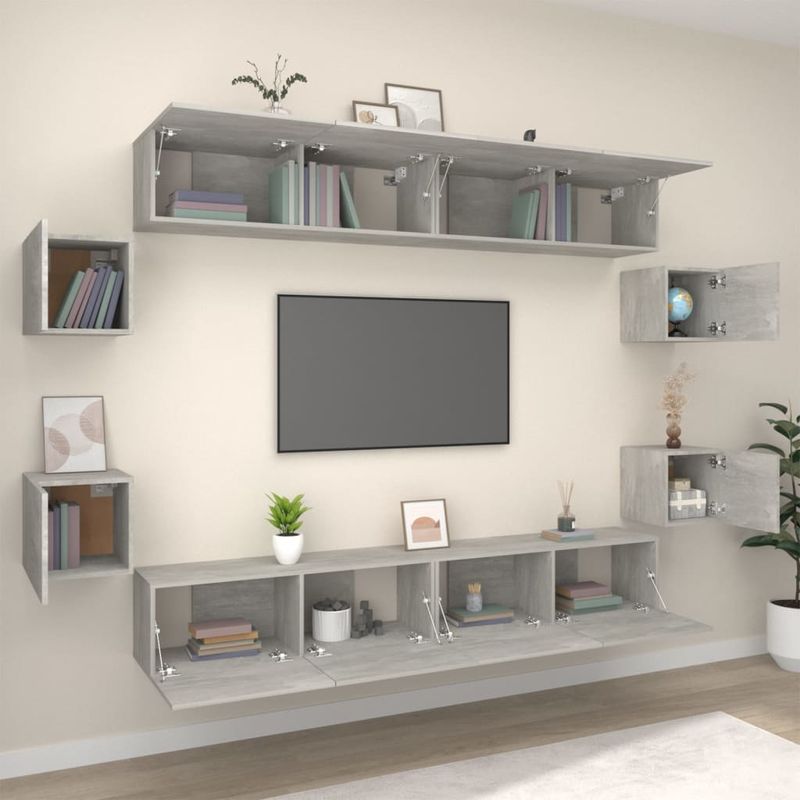 Casa si Gradina - Mobilier - Seturi de mobilier - Seturi living - Set dulap TV, 8 piese, gri beton, lemn prelucrat - Infinity.ro