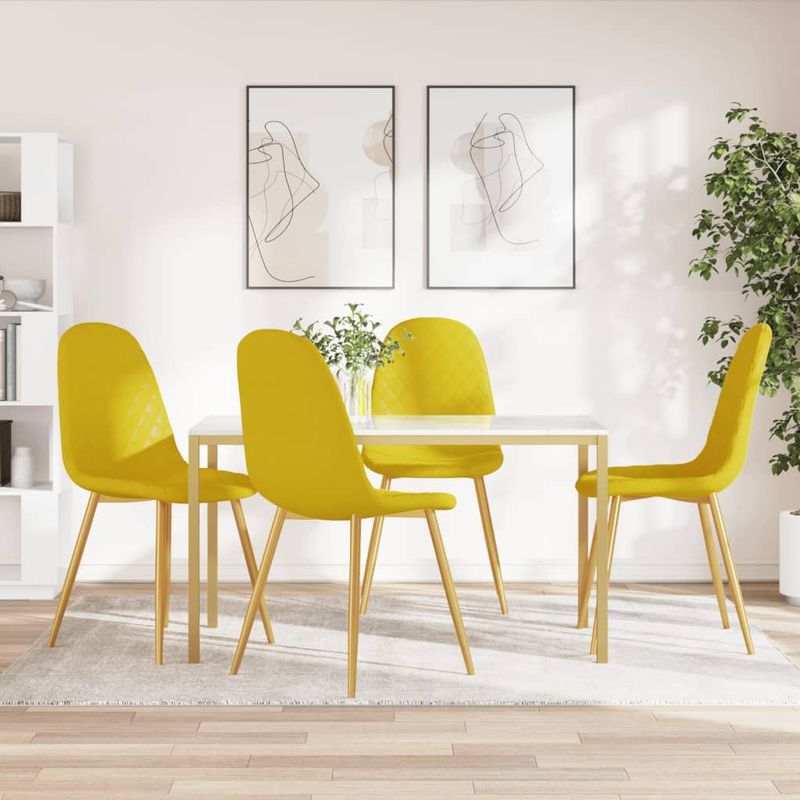 Casa si Gradina - Mobilier - Scaune si fotolii - Scaune - Scaune de bucatarie, 4 buc., galben mustar, catifea - Infinity.ro