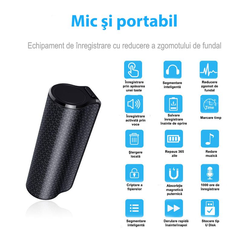 Laptop, Telefoane si Tablete - Wearables si gadgeturi - Gadgeturi - Dispozitive spionaj - Mini reportofon profesional, Q70, 8 GB, magnetic, activare vocala - Infinity.ro