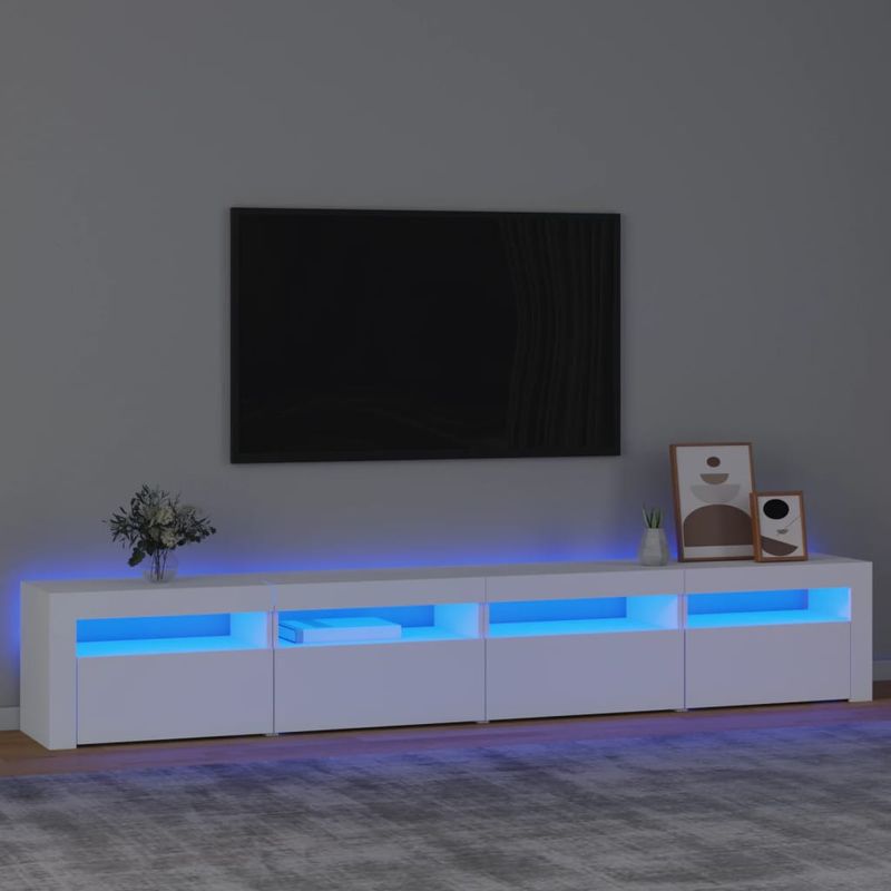 Casa si Gradina - Mobilier - Comode si corpuri - Comode - Comoda TV cu lumini LED, alb, 240x35x40 cm - Infinity.ro