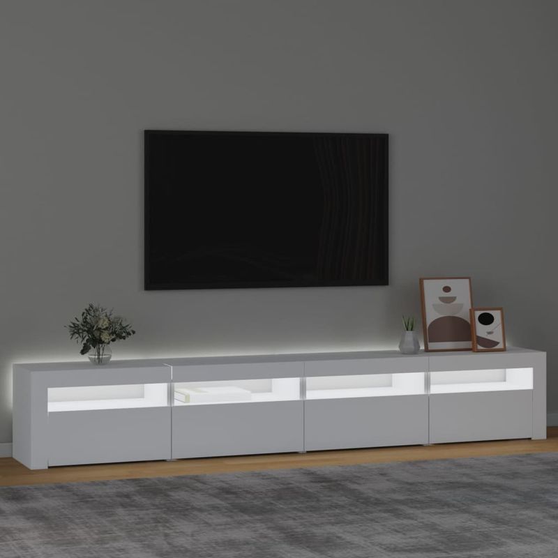 Casa si Gradina - Mobilier - Comode si corpuri - Comode - Comoda TV cu lumini LED, alb, 240x35x40 cm - Infinity.ro
