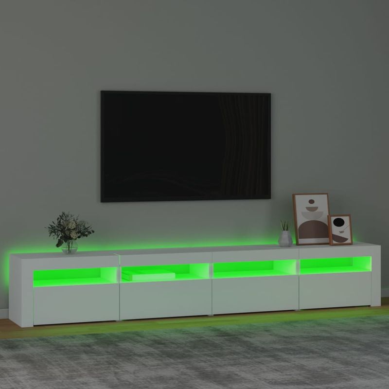 Casa si Gradina - Mobilier - Comode si corpuri - Comode - Comoda TV cu lumini LED, alb, 240x35x40 cm - Infinity.ro