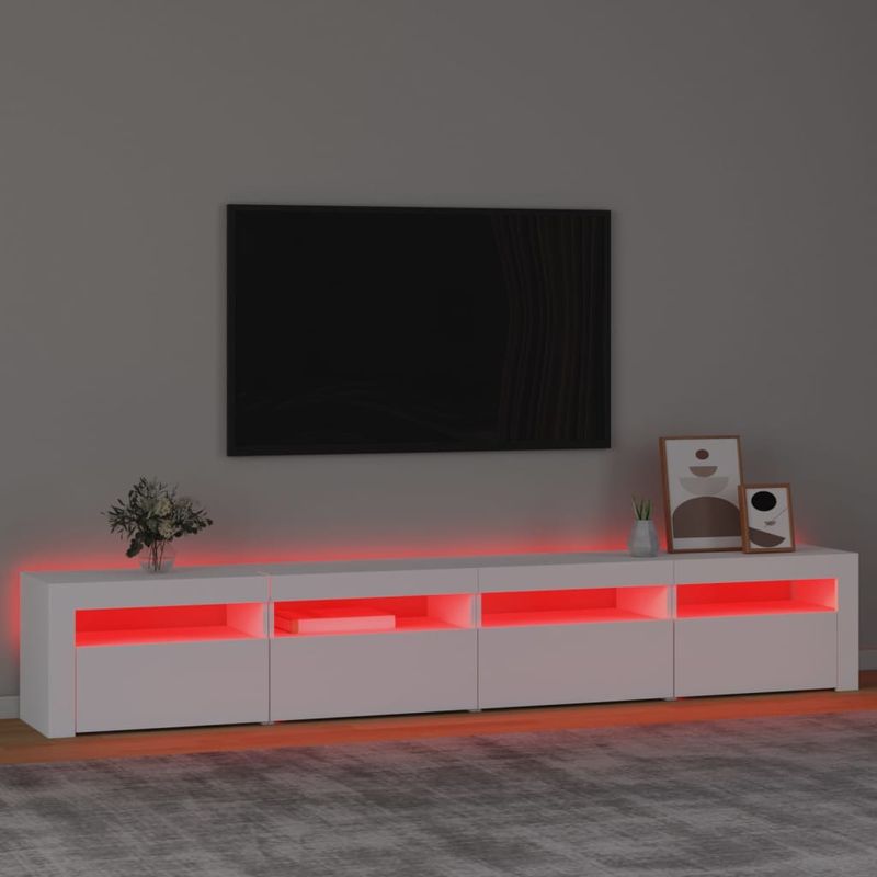Casa si Gradina - Mobilier - Comode si corpuri - Comode - Comoda TV cu lumini LED, alb, 240x35x40 cm - Infinity.ro