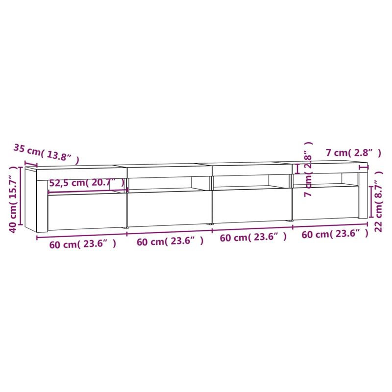 Casa si Gradina - Mobilier - Comode si corpuri - Comode - Comoda TV cu lumini LED, alb, 240x35x40 cm - Infinity.ro