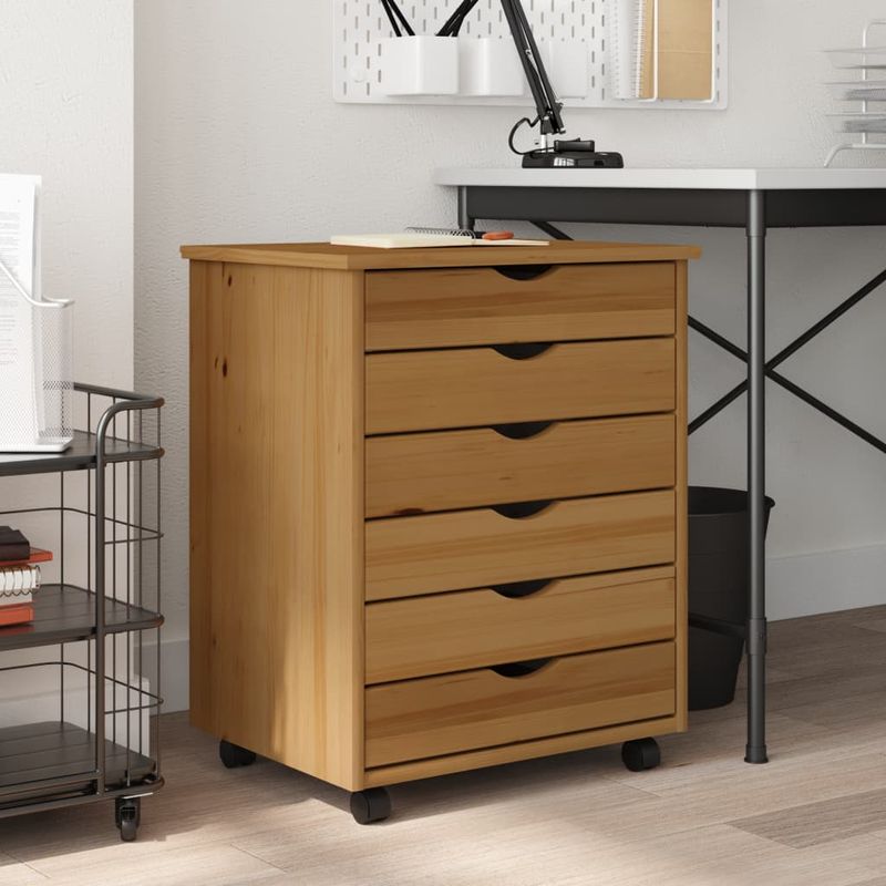 Casa si Gradina - Mobilier - Dulapuri si sifoniere - Dulapuri - Dulap rulant cu sertare „MOSS”, maro miere, lemn masiv de pin - Infinity.ro