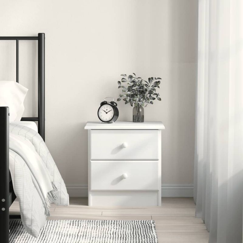 Casa si Gradina - Mobilier - Comode si corpuri - Noptiere - Noptiera ALTA, alb, 43x35x40,5 cm, lemn masiv de pin, model 2 sertare - Infinity.ro