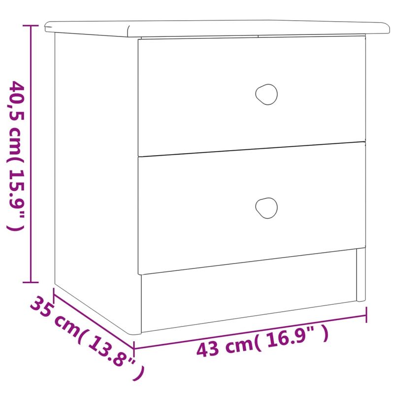 Casa si Gradina - Mobilier - Comode si corpuri - Noptiere - Noptiera ALTA, alb, 43x35x40,5 cm, lemn masiv de pin, model 2 sertare - Infinity.ro