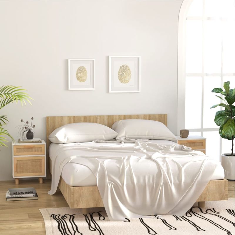 Casa si Gradina - Mobilier - Comode si corpuri - Noptiere - Noptiera, alb, lemn masiv de pin si ratan natural - Infinity.ro
