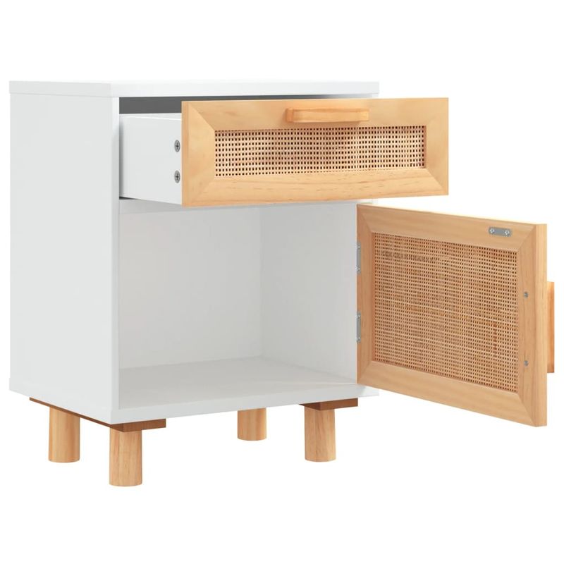 Casa si Gradina - Mobilier - Comode si corpuri - Noptiere - Noptiera, alb, lemn masiv de pin si ratan natural - Infinity.ro