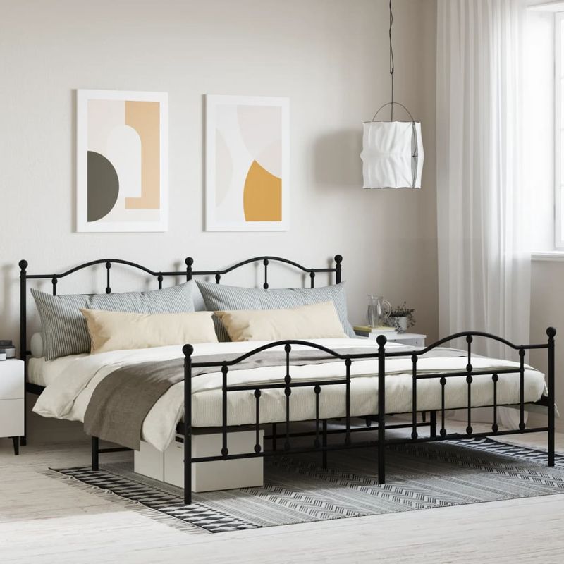 Casa si Gradina - Mobilier - Paturi si accesorii - Paturi - Cadru pat metalic cu tablii de cap/picioare, negru, 200x200 cm - Infinity.ro