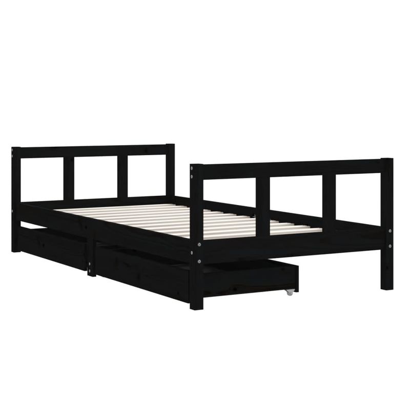 Casa si Gradina - Mobilier - Mobilier copii - Patuturi copii - Cadru de pat copii cu sertare, negru, 90x190 cm, lemn masiv pin - Infinity.ro