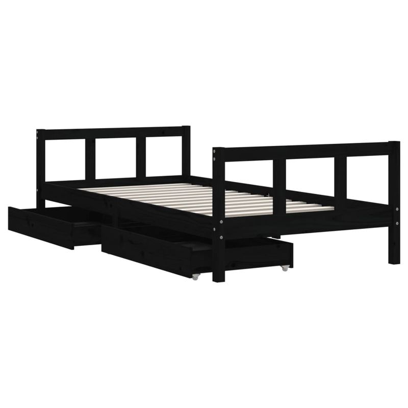 Casa si Gradina - Mobilier - Mobilier copii - Patuturi copii - Cadru de pat copii cu sertare, negru, 90x190 cm, lemn masiv pin - Infinity.ro
