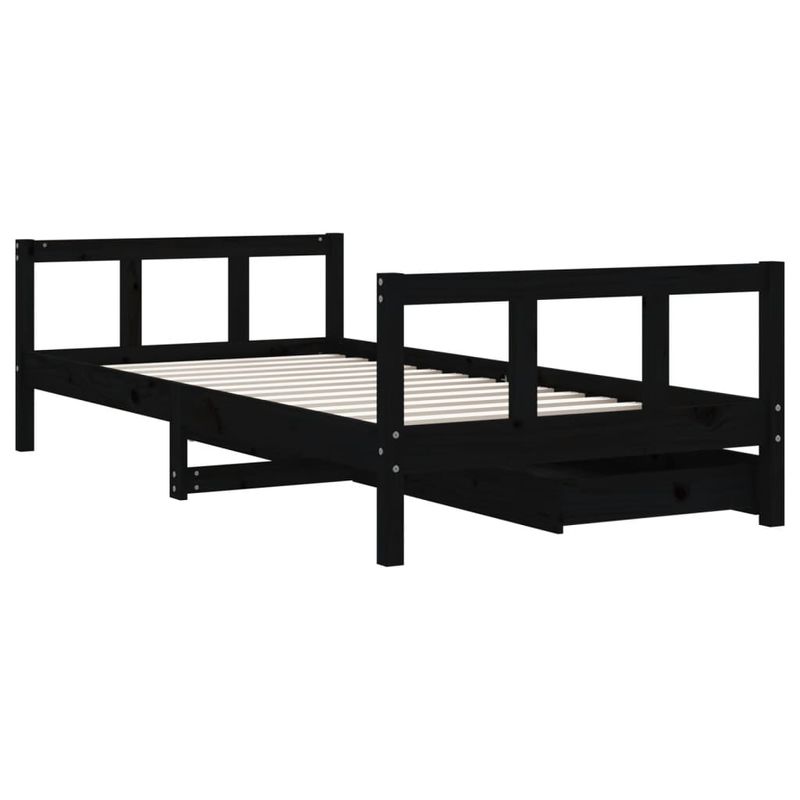 Casa si Gradina - Mobilier - Mobilier copii - Patuturi copii - Cadru de pat copii cu sertare, negru, 90x190 cm, lemn masiv pin - Infinity.ro