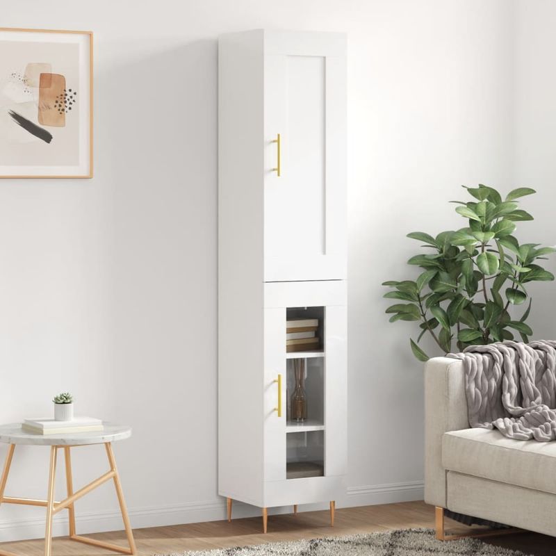 Casa si Gradina - Mobilier - Comode si corpuri - Comode - Dulap inalt, alb extralucios, 34,5x34x180 cm , lemn prelucrat - Infinity.ro