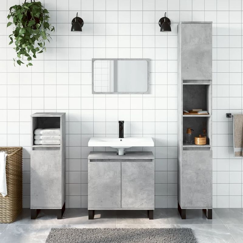 Casa si Gradina - Mobilier - Seturi de mobilier - Seturi baie - Set mobilier de baie, 3 piese, gri beton, lemn compozit - Infinity.ro