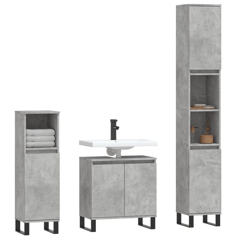 Casa si Gradina - Mobilier - Seturi de mobilier - Seturi baie - Set mobilier de baie, 3 piese, gri beton, lemn compozit - Infinity.ro