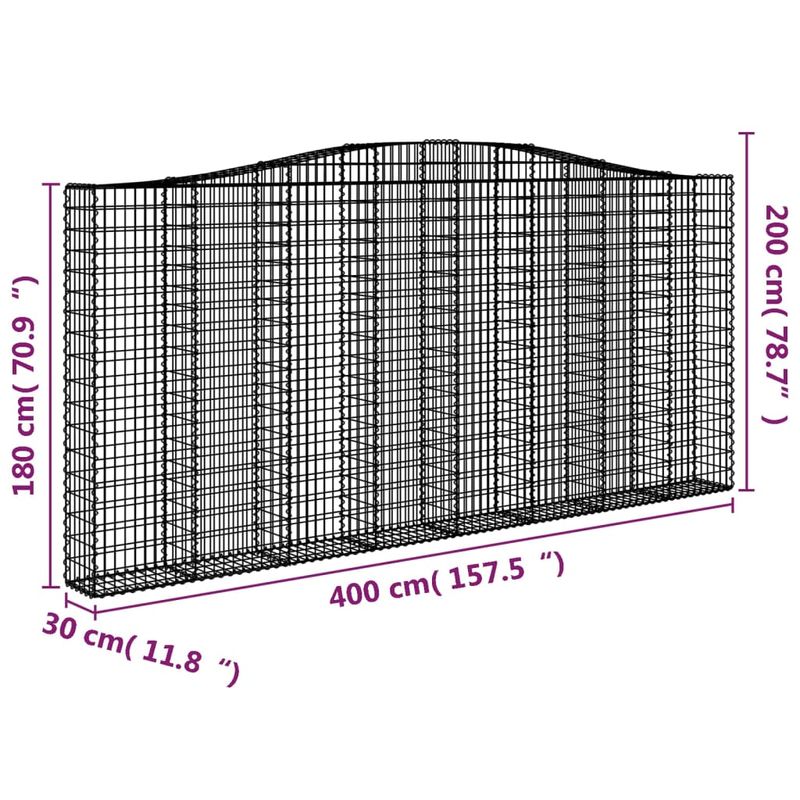 Casa si Gradina - Gradina si terasa - Garduri, panouri si accesorii - Cosuri gabion arcuite 7 buc, 400x30x180/200 cm, fier galvanizat - Infinity.ro